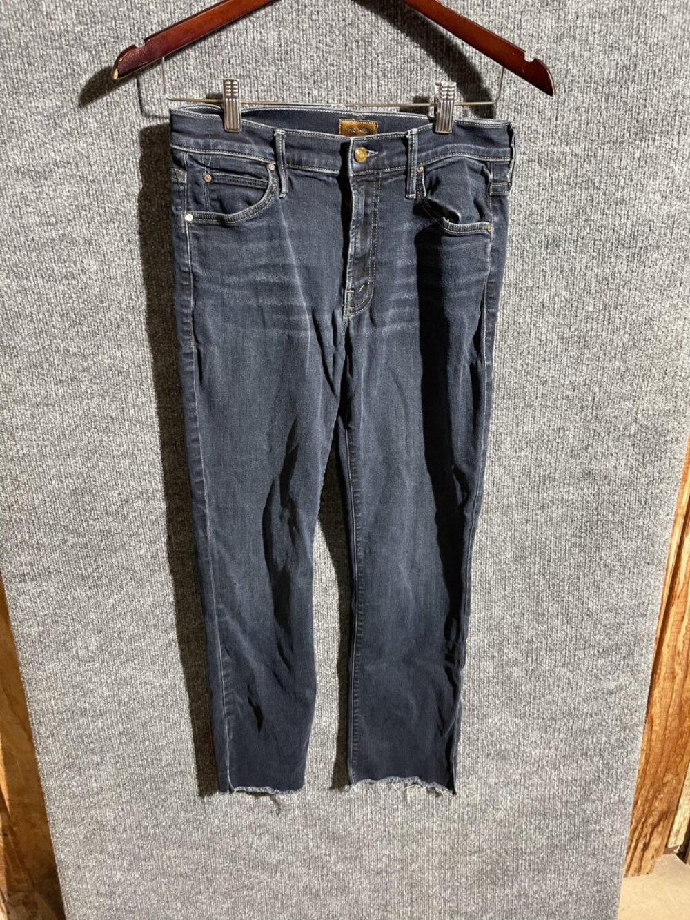 Mother Jeans Womens 27 Blue Raw Hem Straight Leg Mid Rise Stretch Denim